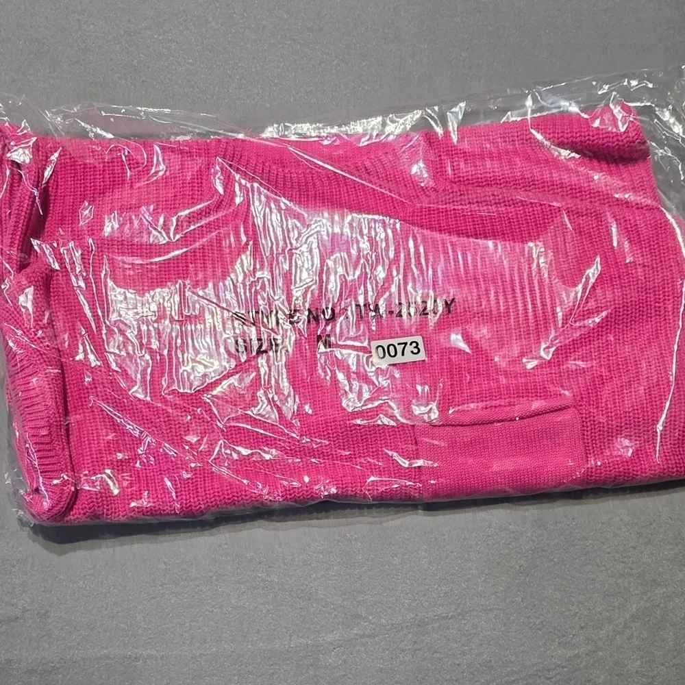 Zenana New In Poly Bag Vibrant Pink Mock Neck Ribbed Knit Dress M:Bust 37-38 in